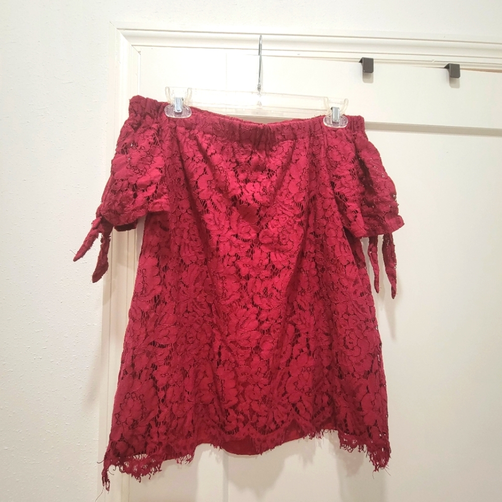 Miss Chevious Medium Off the Shoulder Lacy Red Top